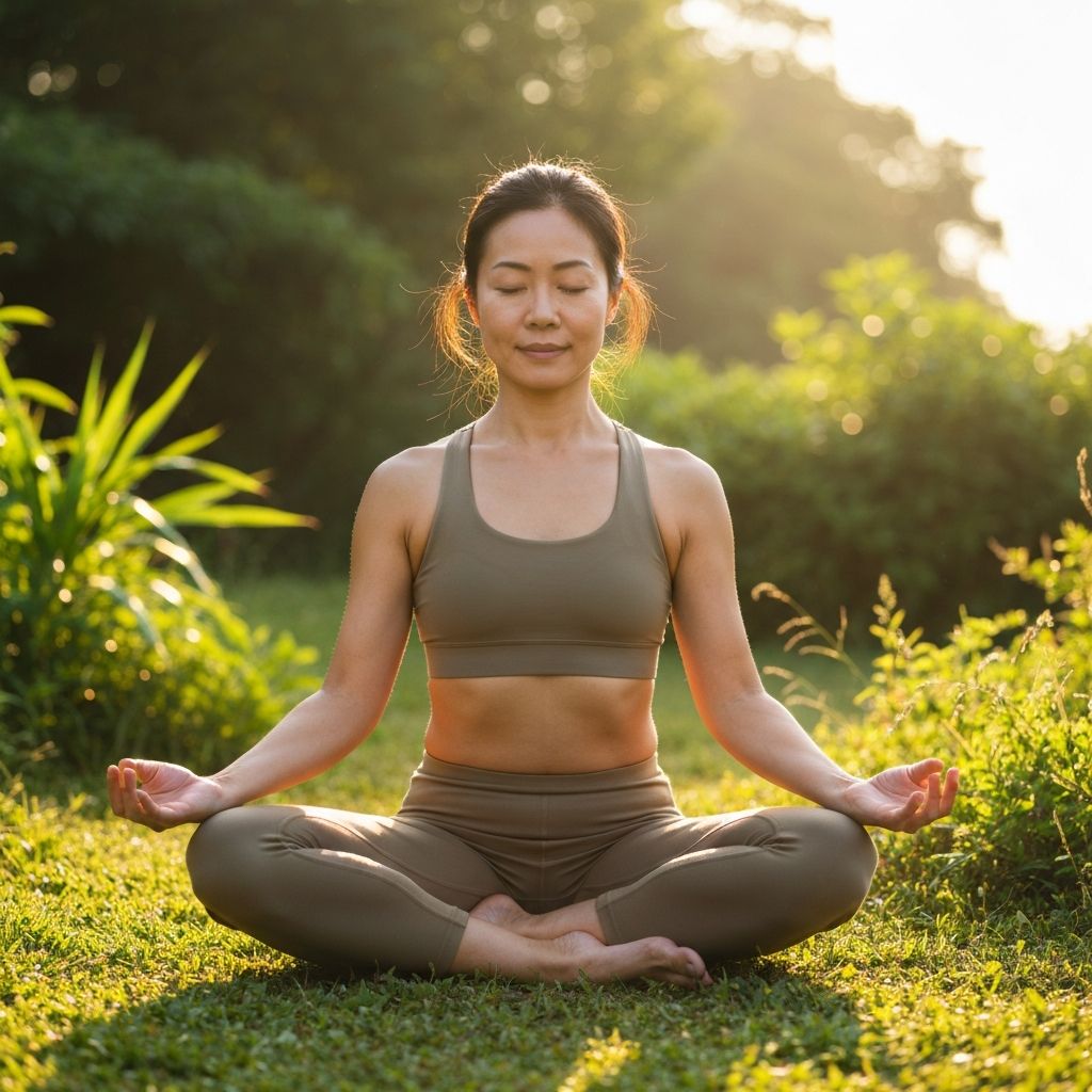 Persoană în poziție de yoga în aer liber